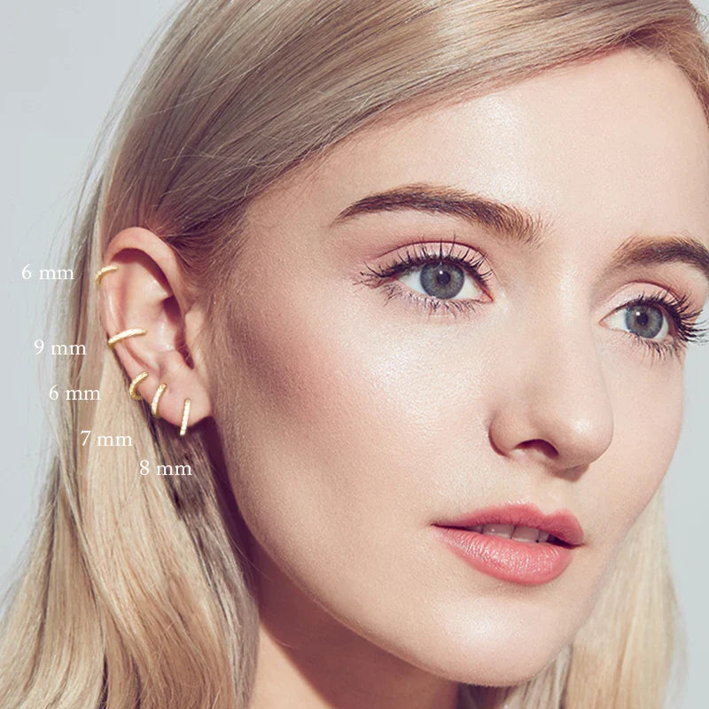 CANNER 6/7/8/9mm Real 925 Sterling Silver Zircon Hoop Earrings for Women Huggie Earring Piercing Earings Jewelry Pendientes