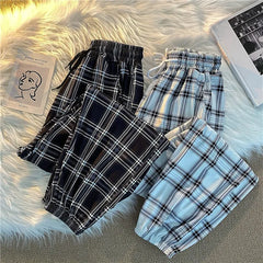 Pants Women Bunch of feet Fashion Loose Black Plaid Summer