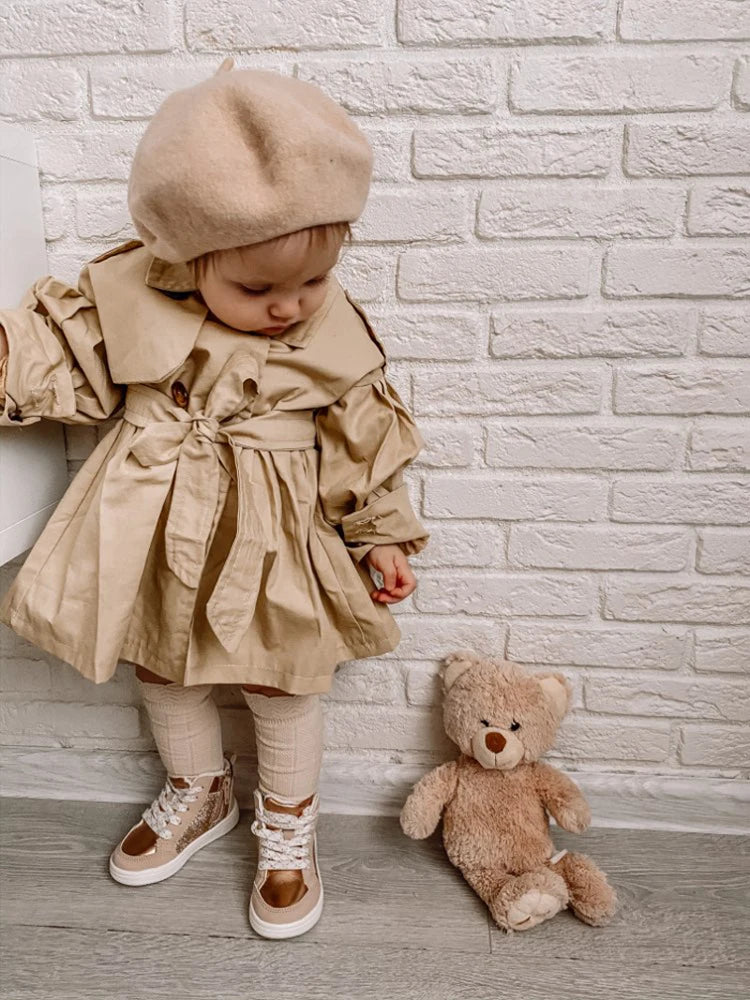 Baby Coat with Belt Cotton Autumn Spring Baby Girl Clothes Solid Color Infant Jacket