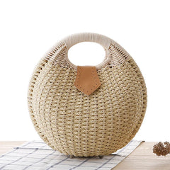 Women's Natural Rattan Handwoven Round Shell Handbag Top-handle Bag