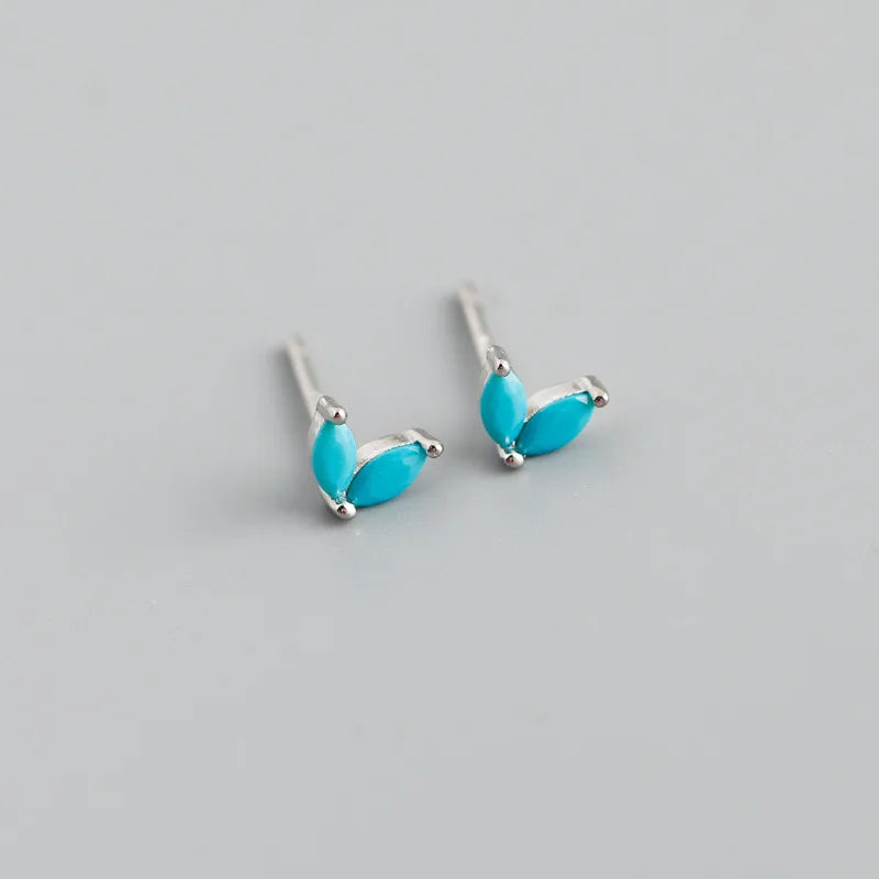 WANTME 925 Sterling Silver Fashion Korean Chic Blue Horse Eye Zircon Stud Earrings for Women Teen Simple Color Piercing Jewelry