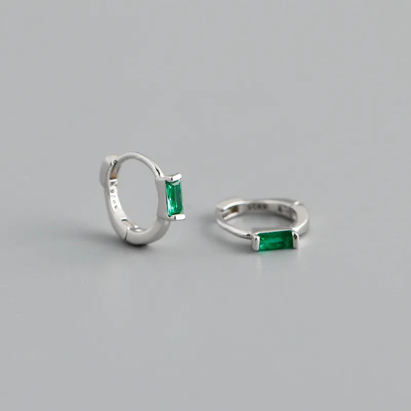 WANTME 925 Sterling Silver Colorful Square Shiny Zircon Beads Piercing Stud Earrings for Women Fashion Gothic Exquisite Jewelry