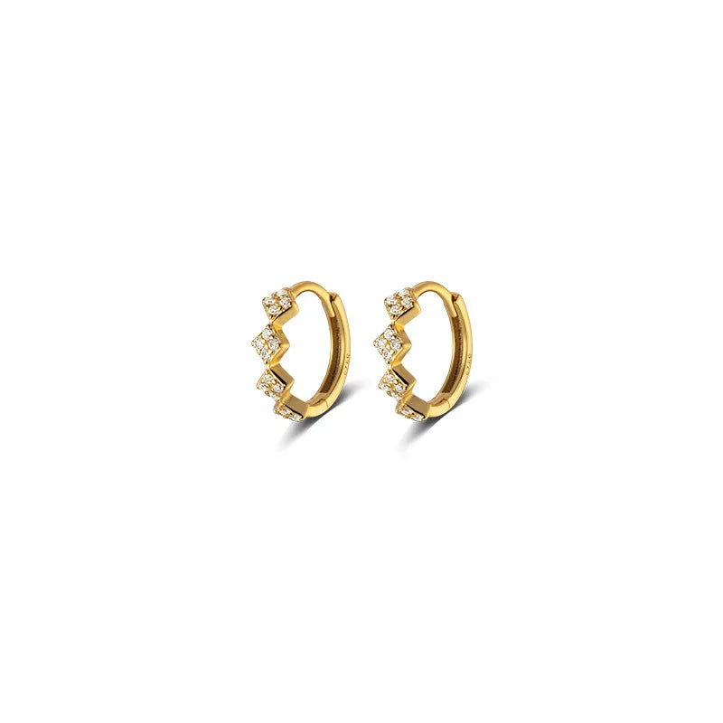 WANTME 925 Sterling Silver Geometric Diamond Pavé CZ Zircon Charm Hoop Earrings for Women Fine French Huggies Piercing Jewelry