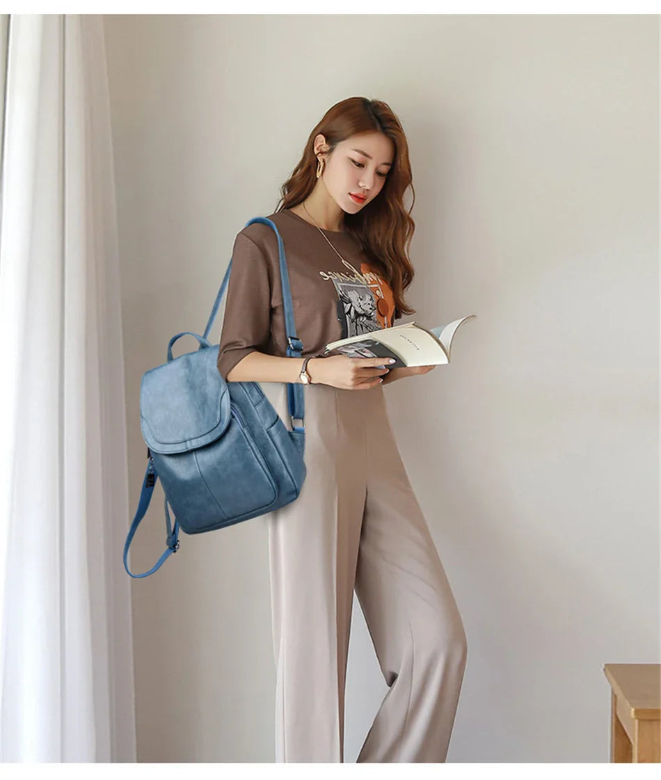 Genuine Women Leather Backpack Fashion Female Shoulder Bag Sac a Dos Ladies Bagpack Mochilas School Bags For Teenage Girls 2024
