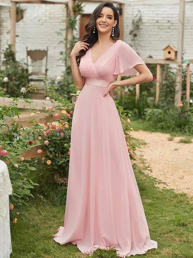 Homecoming Dresses: Women Long Elegant A Line Double V Neck Prom Dress