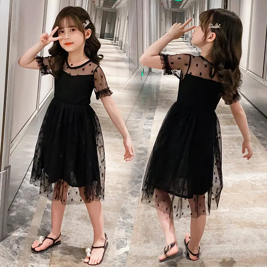 Summer Black Lace baby Girls Dress Children Mesh Princess Dresses Fashion Party Dress for Girls 3T 4T 5 7 8 9 10 11 Years Frocks