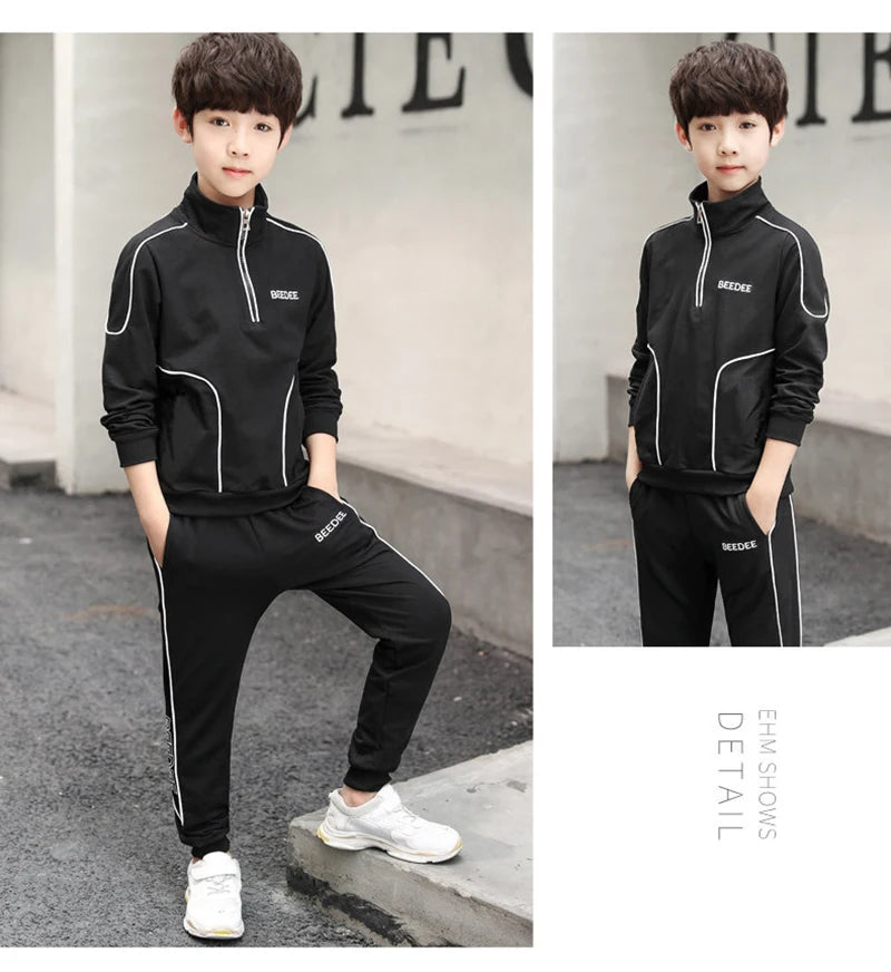 4 5 6 8 10 12 Years Big Boys Clothing Sets Autumn Cotton Long Sleeve Sweatshirt + Pants 2Pcs Kids Sports Suit Teenage Tracksuits