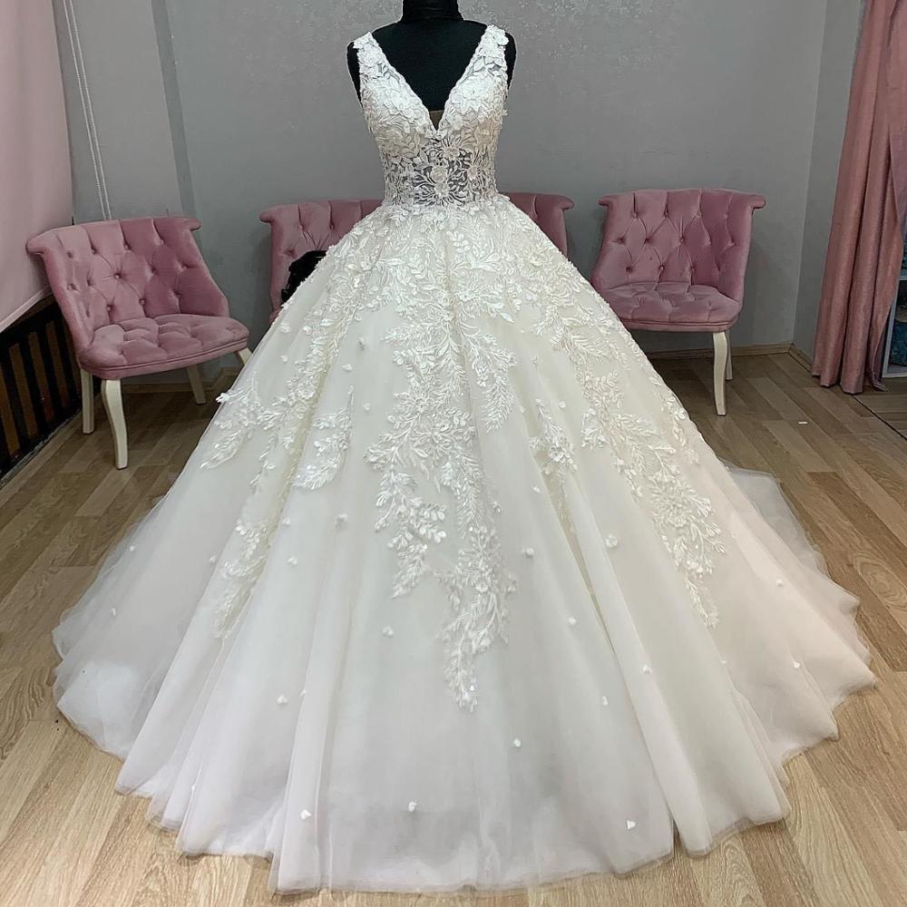Ball Gown Wedding Dresses See-Through Bodice Court Train Formal Bride