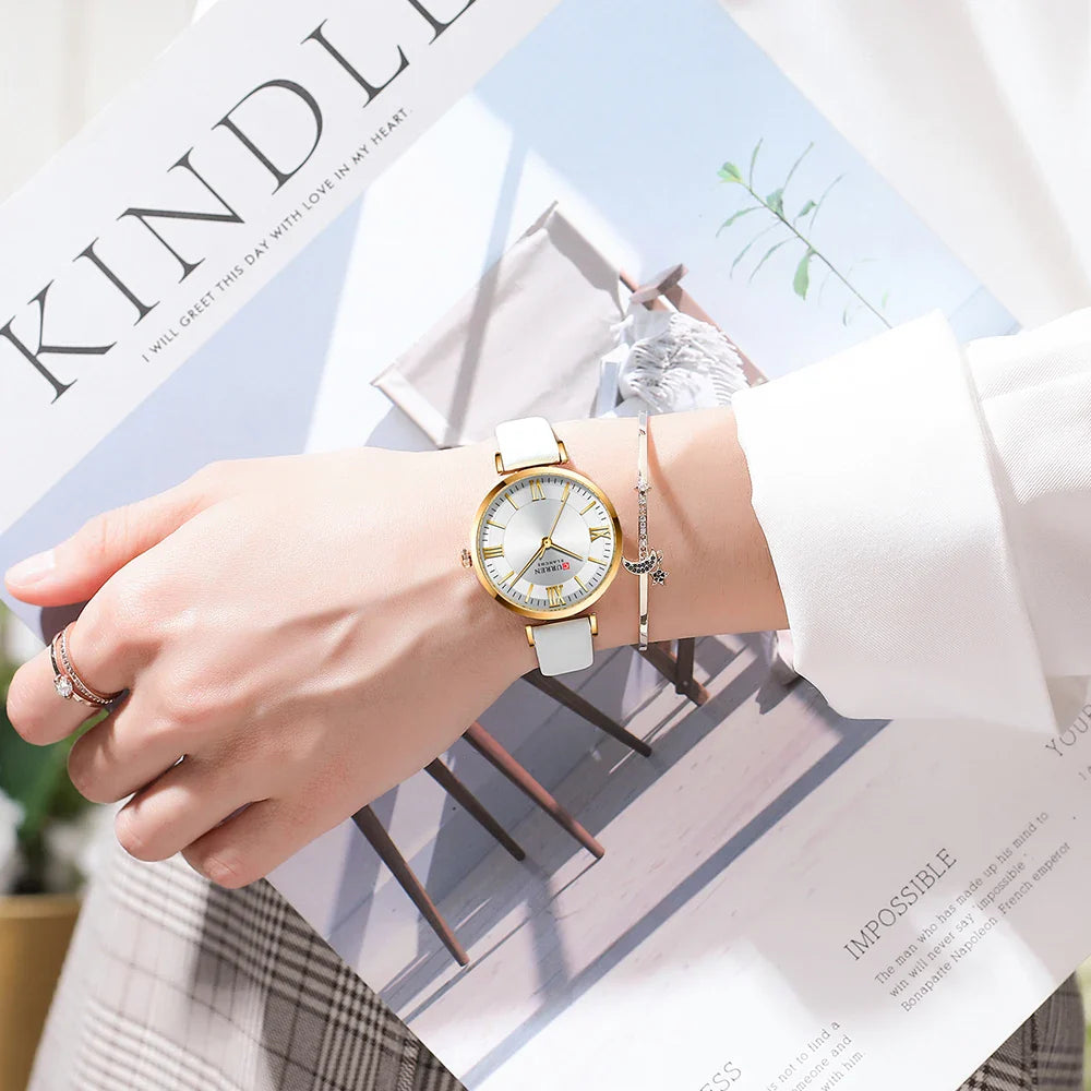 CURREN Luxury Brand New Watches for Women Simple Quartz Leather Clock Female Elegant Wristwatches