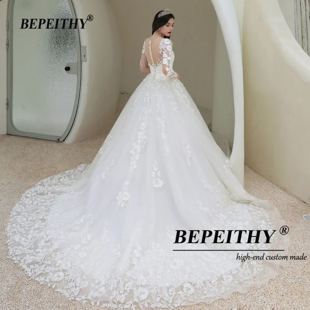 White Bridesmaid Dresses: Wedding Gowns For Women Long Sleeves Bride Princess