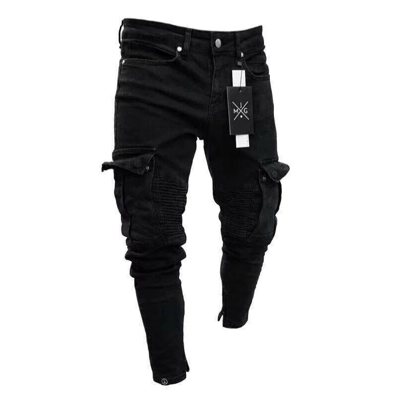 Fashion Mens Slim Fit Urban Straight Leg Black Trousers Denim Casual Pencil Jogger Cargo Pants S-3XL