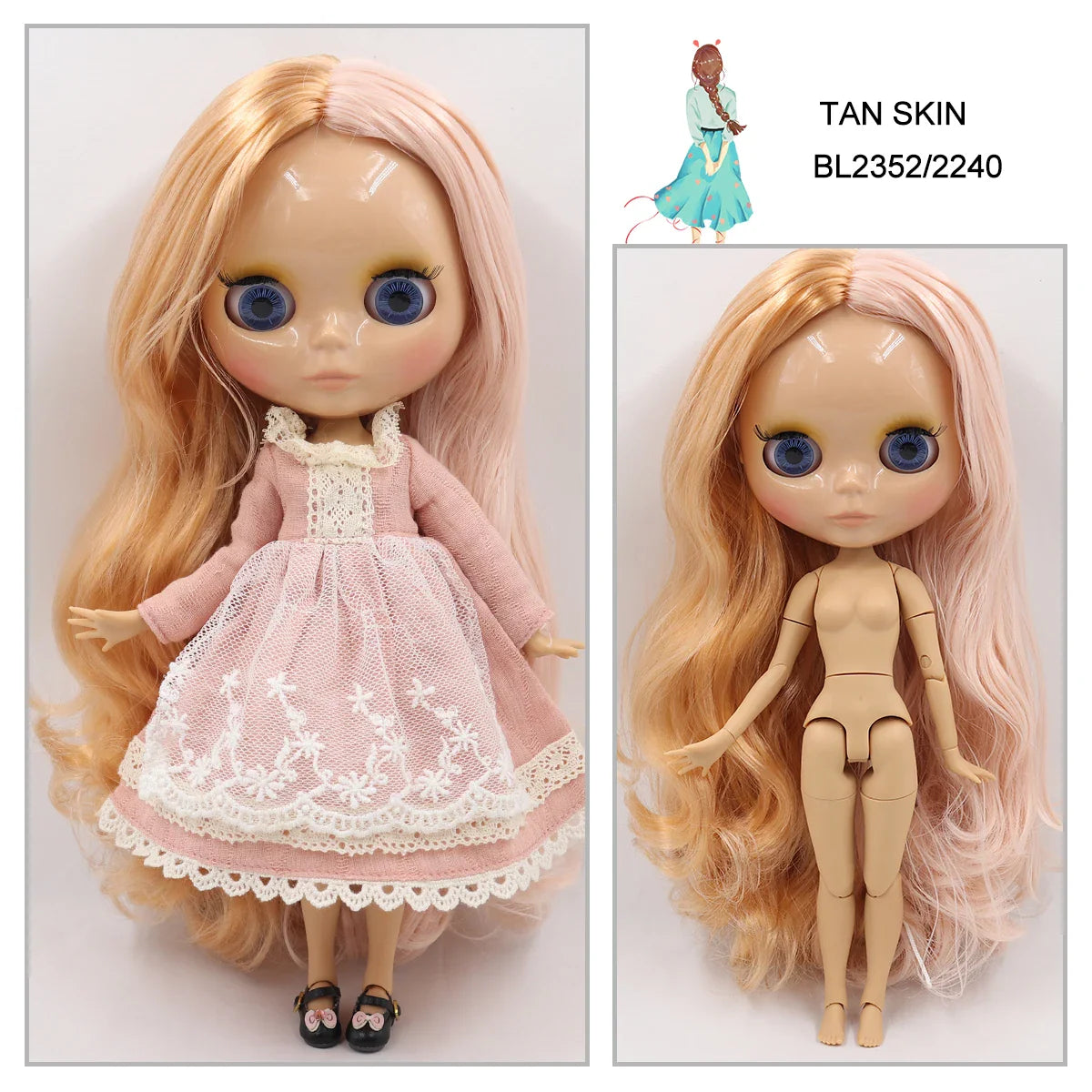 ICY DBS Blyth doll 1/6 bjd joint body tan skin doll glossy face 30cm toy random eyes colors
