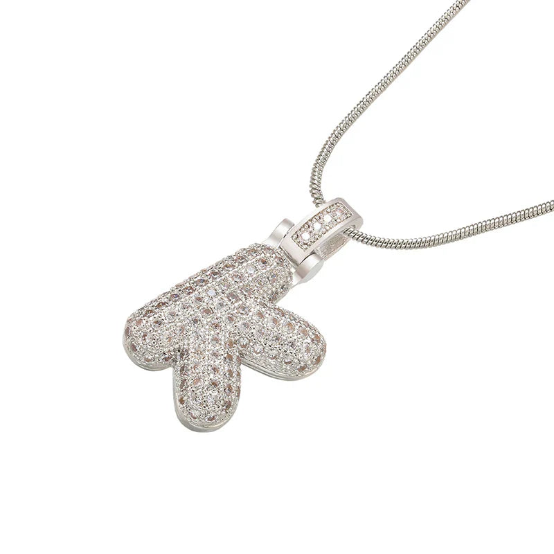ZHUKOU 1.25x500mm Fat and lovely crystal brass silver color  letter necklace for women friends birthday gift model: VL34
