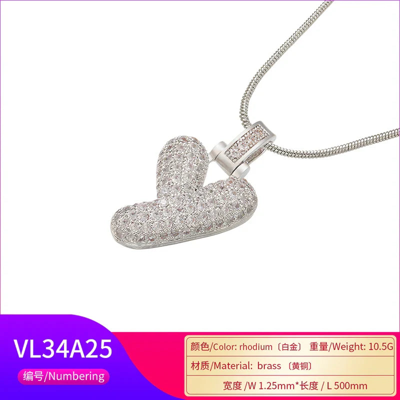 ZHUKOU 1.25x500mm Fat and lovely crystal brass silver color  letter necklace for women friends birthday gift model: VL34