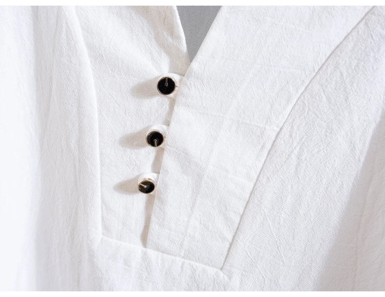 (Shirt + trousers) 2025 summer men shirt Man Cotton and linen shirts Short sleeve men's casual shirts men A set of clothes M-5XL