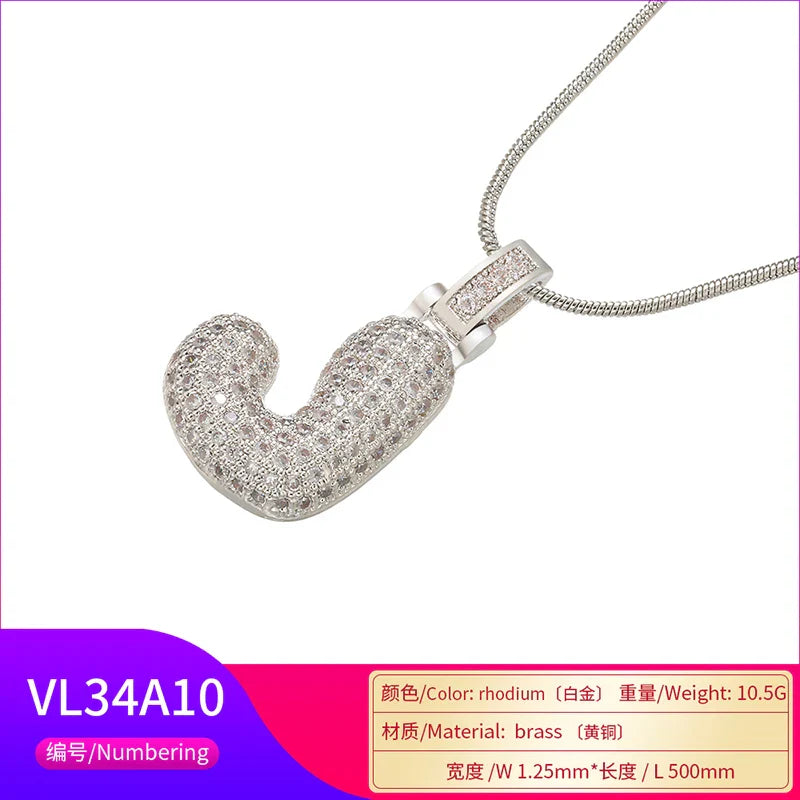 ZHUKOU 1.25x500mm Fat and lovely crystal brass silver color  letter necklace for women friends birthday gift model: VL34