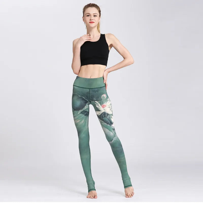 Cloud Hide Yoga Pants Women High Waist Trainer Sports Leggings Long Tights Floral