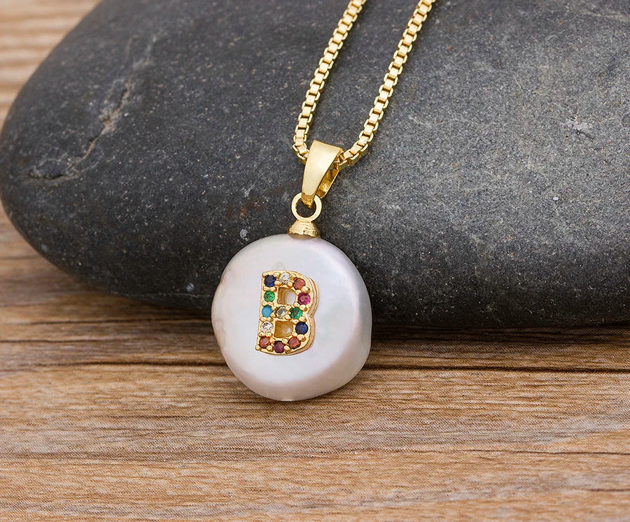 Fashion Initial Alphabet A-Z Letters Natural Freshwater Pearl Pendant Necklace