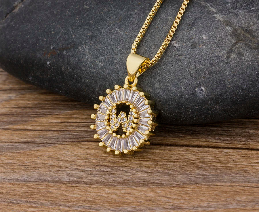 NIdin Hot Sale 2 Colors Initial Letter Pendant 26 Letters Charm Name Necklace Top Quality Copper Zircon Jewelry Birthday Gift