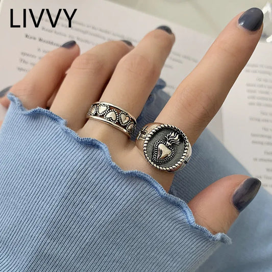 Creative Thai Silver Color Heart Open Ring Female Valentine's Day Gift Fashion