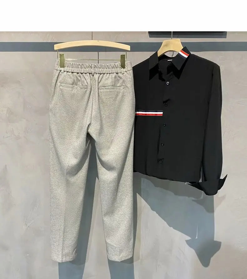 Slim Woolen Cloth Men Pants Autumn Winter Business Casual Suit Pants Simple Drape