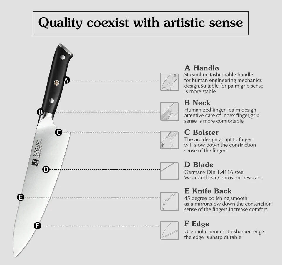 8.5'' Inch Chef Knife High Carbon Din 1.4116 Slicing Stainless Steel German