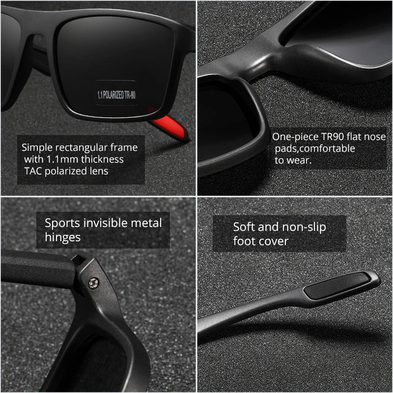KDEAM Rectangular Ultra Light Sports Sunglasses Men Polarized TAC 1.1mm Thickness Lens Driving Sun Glasses Women Cat.3