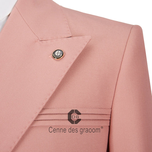 Cenne Des Graoom Men's Suits One Button Double Breasted Pink Tailor-Made Blazer Pants