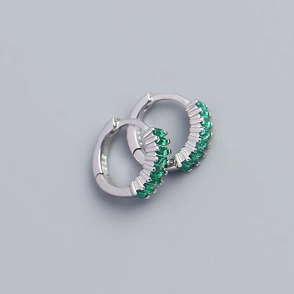 925 Sterling Silver Earring Fashion Rectangle Color Zircon Round Ear Ring Ear Bone Wild Trend Sweet Simple Women Girl Ear Jewelr
