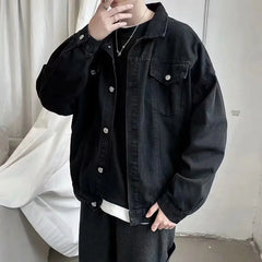 Black Denim Short Jacket Men Jeans Jacket Coats Casual Windbreaker Pockets