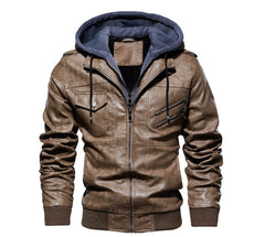 Winter Men's PU Leather Jacket Casual Man Motorcycle Leather Hooded Coats