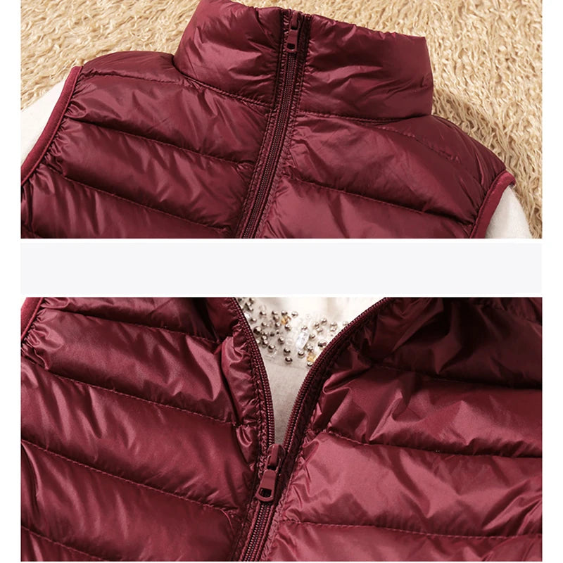 Women's White Duck Down Vest Sleeveless Jacket Winter Light and Warm
