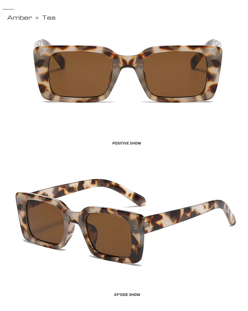SO&EI Ins Popular Fashion Small Rectangle Sunglasses Women Retro Leopard Shades UV400 Men Trending Square Sun Glasses