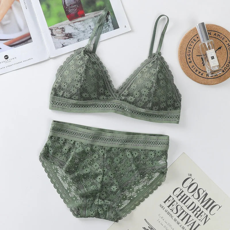 Transparent Women's Bra and Underwear Set Lace Brassiere Push-up Bra and Panty