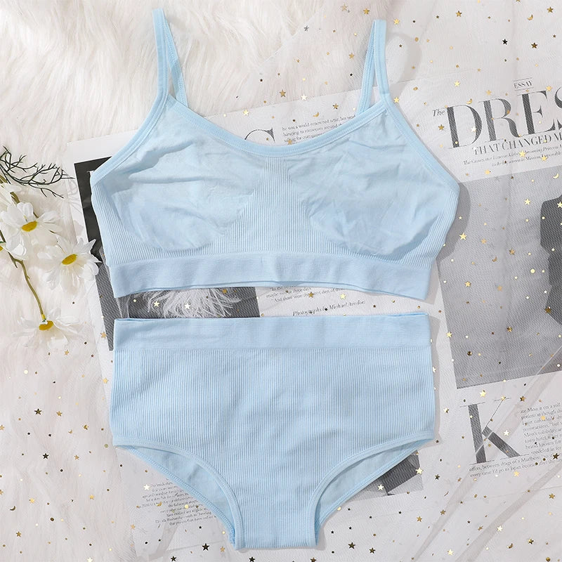 Women Bra Briefs Set Seamless Bra And High Waist Panties Set Underwear Female