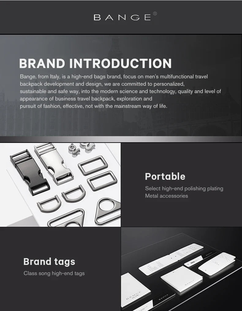 BANGE Slim Men Business Expandable Waterproof 15.6" Laptop Backpack Fashion Male Travel Light Scalable Shoulder Bags for Men