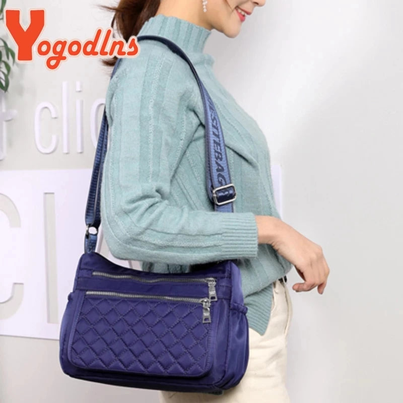 Women Nylon Shoulder Bag Waterproof Multi-pocket Zipper Bag Ladies