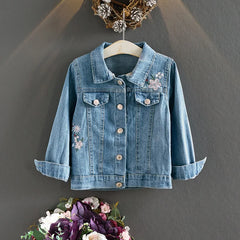 Girls Jean Coats Flower Embroidery Kids Denim Jackets Coats Autumn Long SleeveChildren Clothing School Outfits 2 4 5 6 7 8 Years