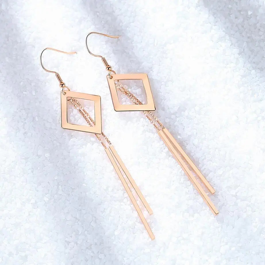 KOFSAC New Trendy Rose Gold 925 Silver Earrings For Women Geometric Hollow Square Long Tassel Earring Female Holiday Jewelry