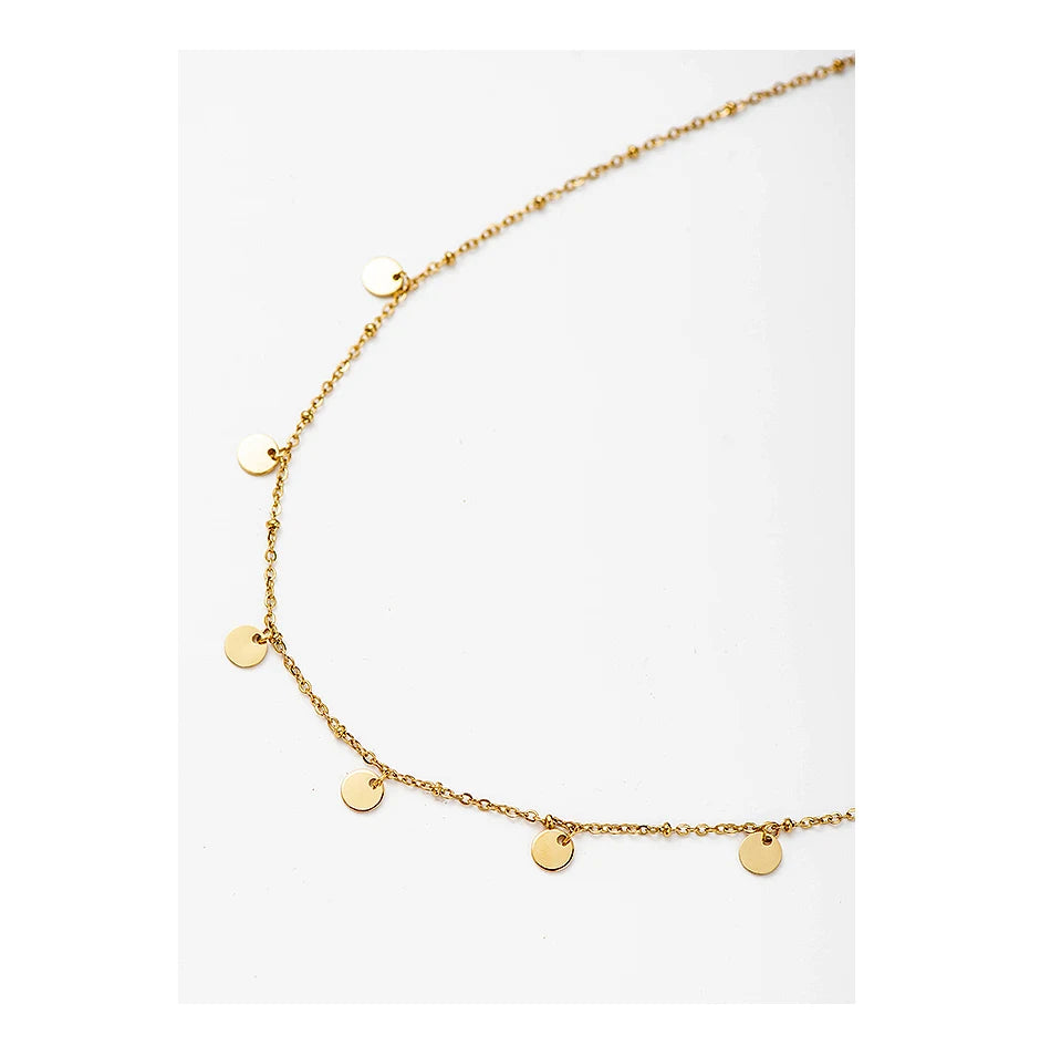 Wild & Free Stainless Steel Round Gold Plated Disc Choker Necklace For Women
