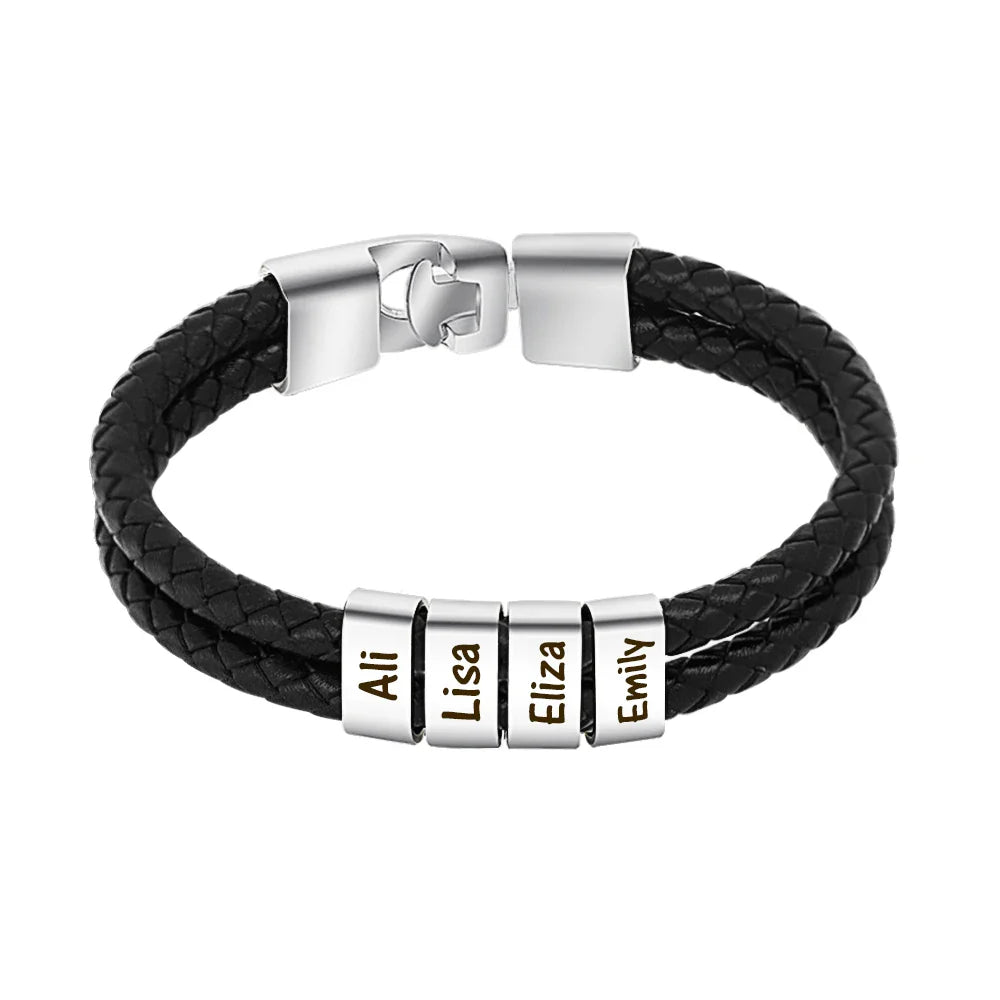 MaiLun 1pc Personalized names beads Men bracelet Leather Bracelet Customized gift for husband father