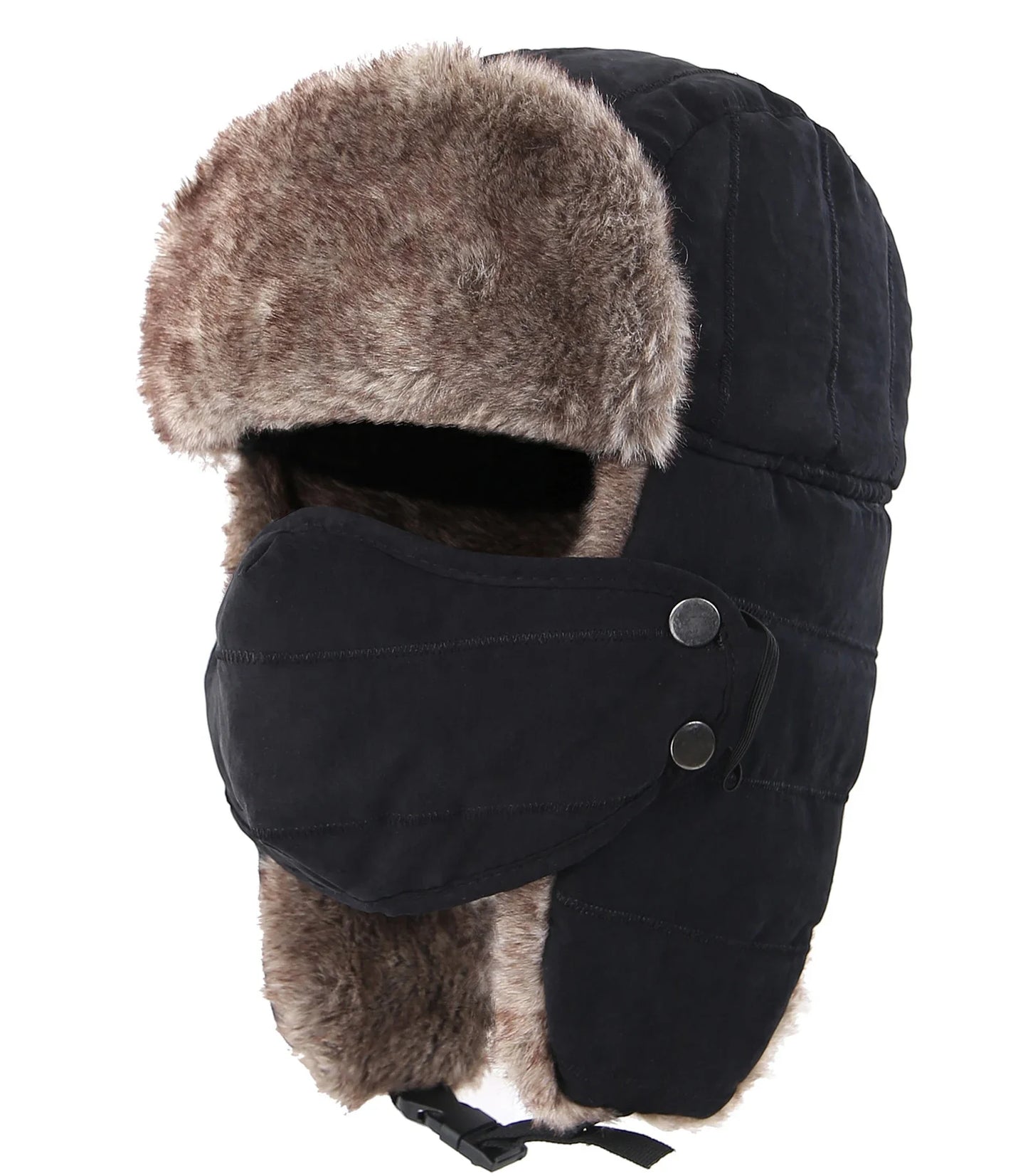 Connectyle Men's Warm Chunky Trapper Hat Removable Windproof Winter Russian Hats with Mask Ushanka Hat