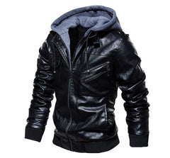 Winter Men's PU Leather Jacket Casual Man Motorcycle Leather Hooded Coats