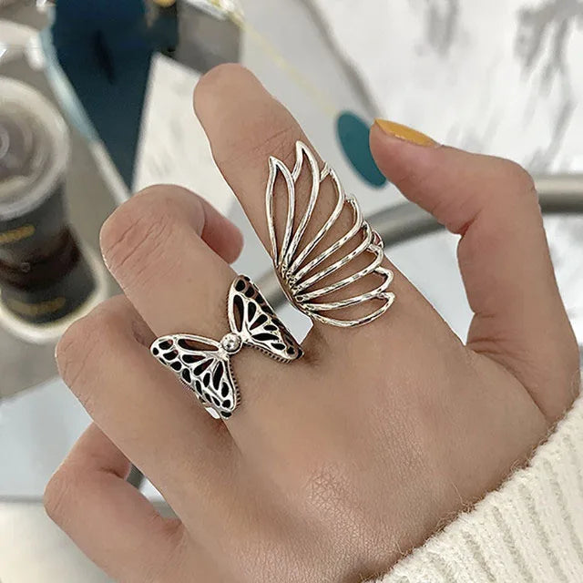 925 Sterling Silver Party Rings Fashion Creative Hollow Butterfly Wings Wedding