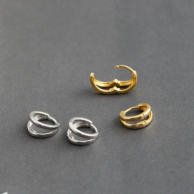 WANTME 925 Sterling Silver Simple Glossy Double Ear Buckle for Women Unique Charm Party Hoop Earrings Fine Jewelry Accessories