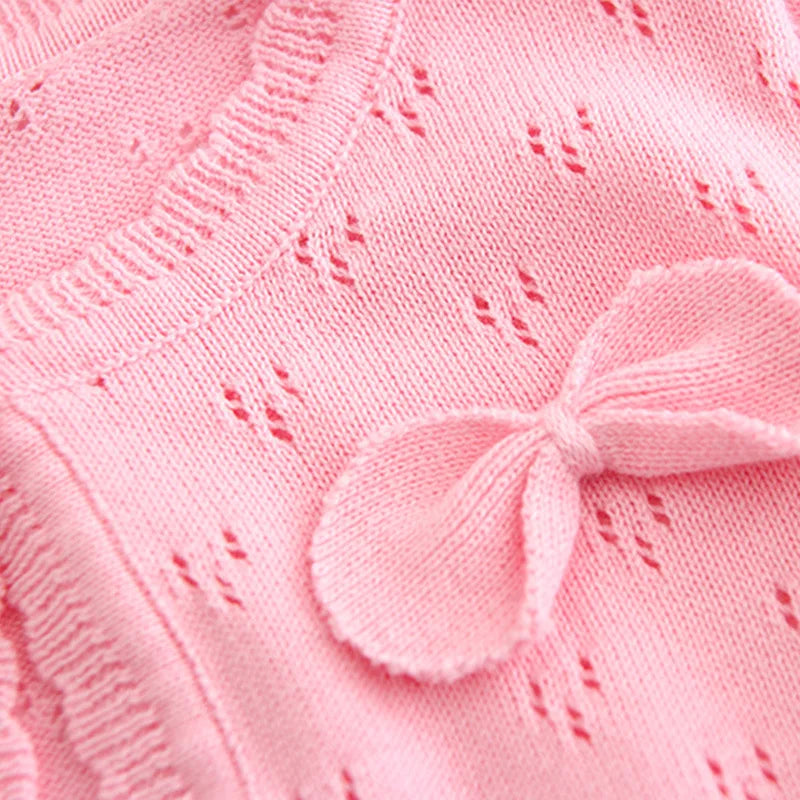 Plain Gray Sweet Girls Cardigan Kids Jacket Cotton Bow Pink Soft Children Coat