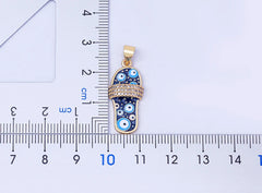 Pave CZ Rhinestone Enamel Slipper Pendant For Women Blue Evil Eye Necklace