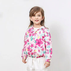 Zipper Cartoon Flower Print Kids Baby Girls Hooded Long Sleeve Thin Jacket