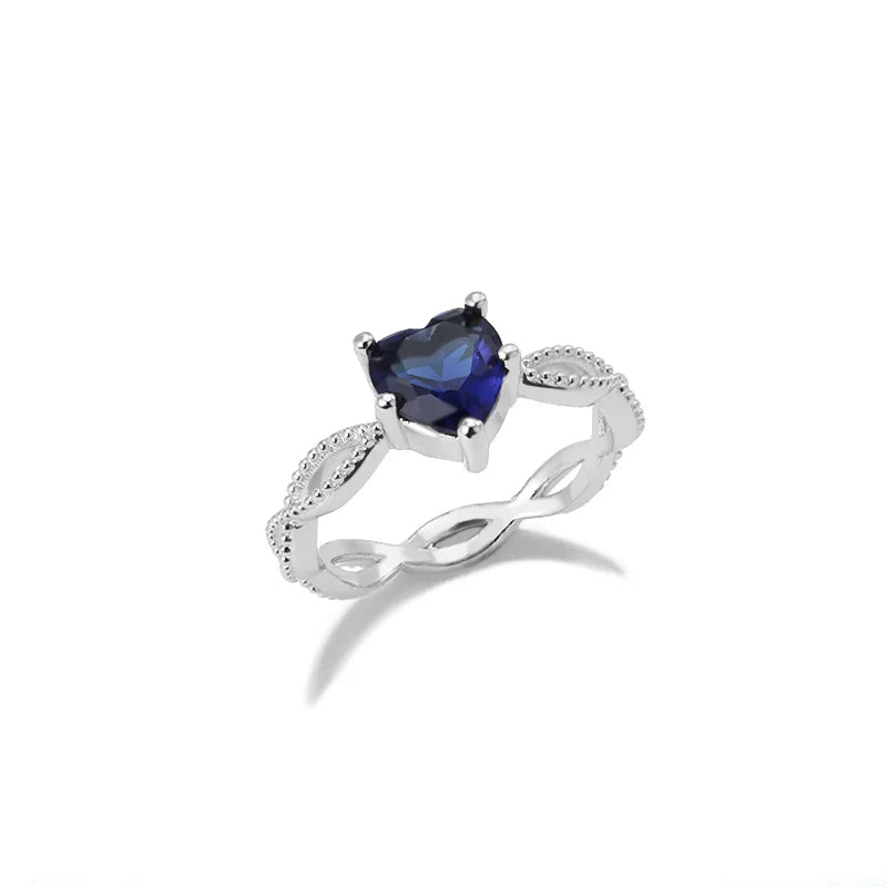 Blue Gem Heart Rings For Women Zirconia Silver Color Couple Heart Ring Party Gift