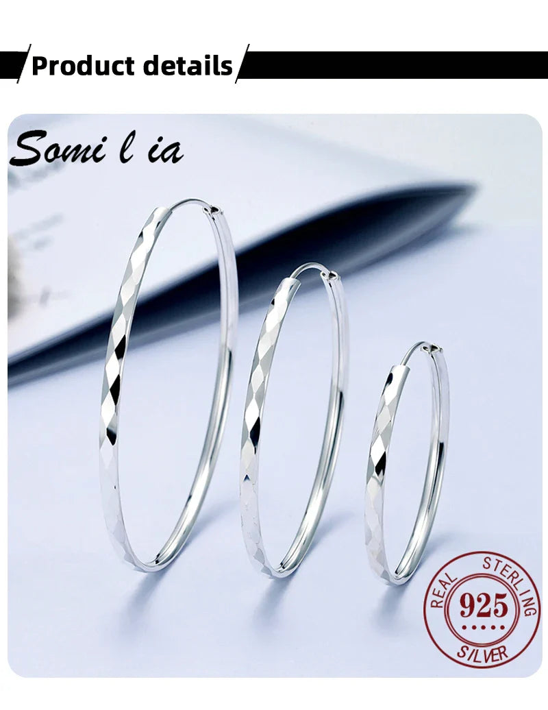 Somilia - Women's Big Hoop Earrings, New Collection 100% 925 Sterling Silver Jewelry Fashion Women18K Golden серьги кольца